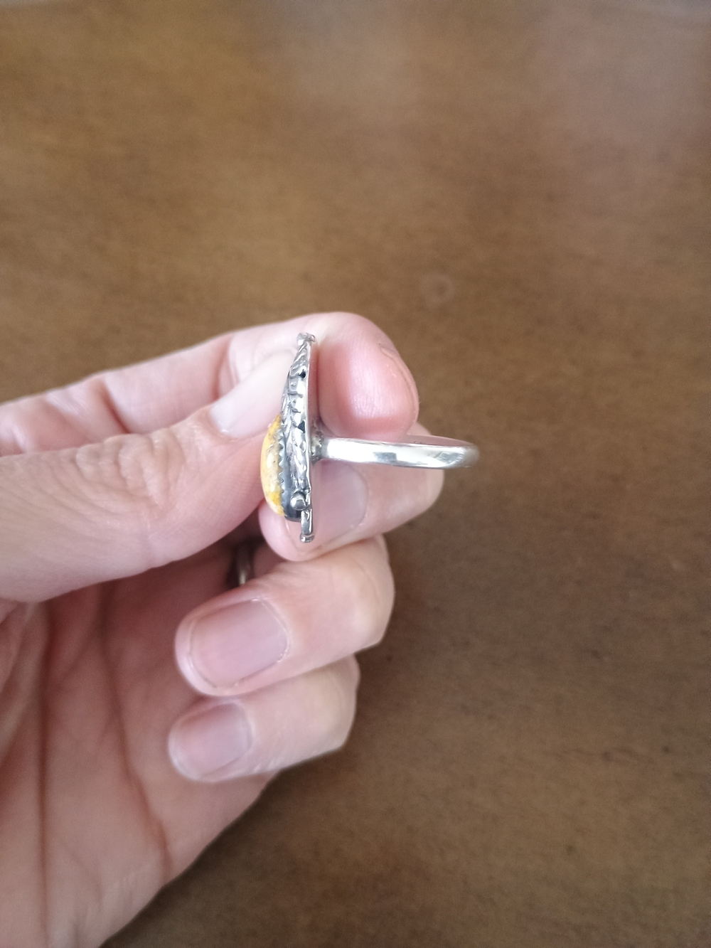 Sterling Silver Floral Leaf Ring with Yellow Stone - Picture 8 of 8